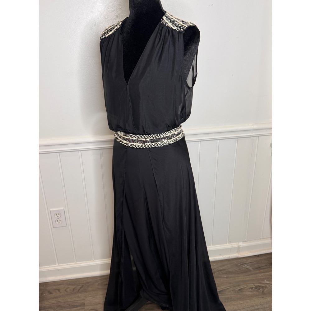 Haute Hippie Jumpsuit 4 Black Silk Beaded Wide Leg Boho Luxe Y2K Formal Glam - Picture 14 of 14